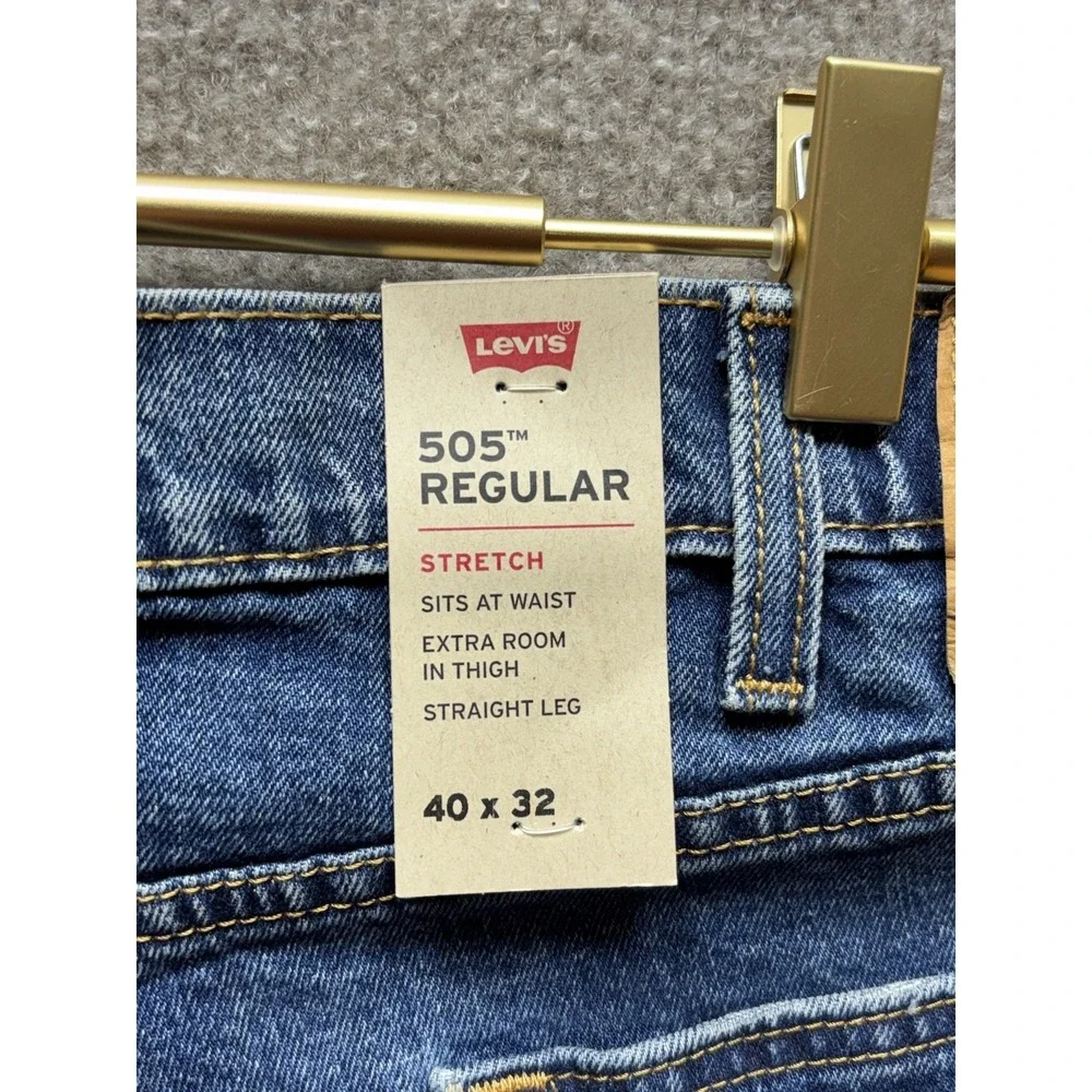 Levis Mens 505 Regular Fit Medium Wash Blue Denim Jeans Straight Leg 40x32 NWT